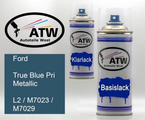 Ford, True Blue Pri Metallic, L2 / M7023 / M7029: 400ml Sprühdose + 400ml Klarlack - Set, von ATW Autoteile West.